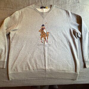 Polo Ralph Lauren Bear Riding Horse Polo Playing Fleece Sweater Gray Men's SiXXL